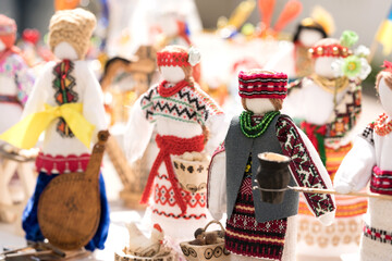 Dolls wearing ethnic ukrainian traditional embroidered costumes, vyshyvanka - traditional...