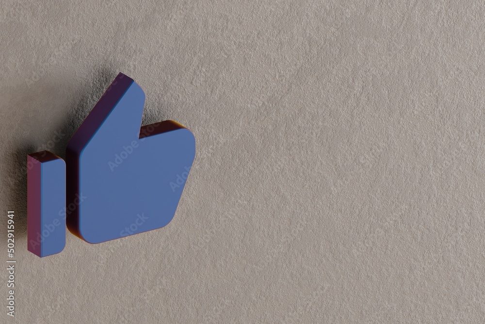 Aufkleber Beautiful abstract illustrations Blue Thumb Up Alt symbol icons on a wall background. 3d rendering illustration. Background pattern for design.