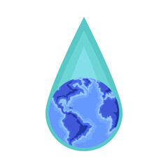 earth map inside water drop