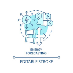 Energy forecasting turquoise concept icon. Strategic energy planning abstract idea thin line illustration. Predict demand. Isolated outline drawing. Editable stroke. Arial, Myriad Pro-Bold fonts used