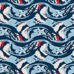 Indigo blue horizontal broken stripe nautical seamless pattern. Modern marine line striped sailor print. Classic nantucket fabric textile style. Summer maritime decor. Preppy masculine fashion print