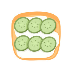 Sandwich with Cucumber and curd cheese. Toast with Vegetables. Vegetarian food. Vector illustration in cartoon style. healthy breakfast
