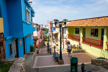Guayaquil, Las Penas neighborhood on Santa Ana Hill. Traditional colonial architecture in second...