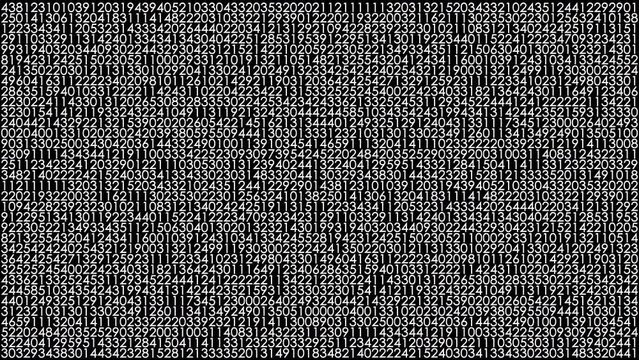 Combinations of digits. Random numbers from 0 to 9. Artificial intelligence computing. Seamless loop animation