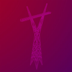 Power transmission tower high voltage pylon. Wireframe low poly mesh vector illustration