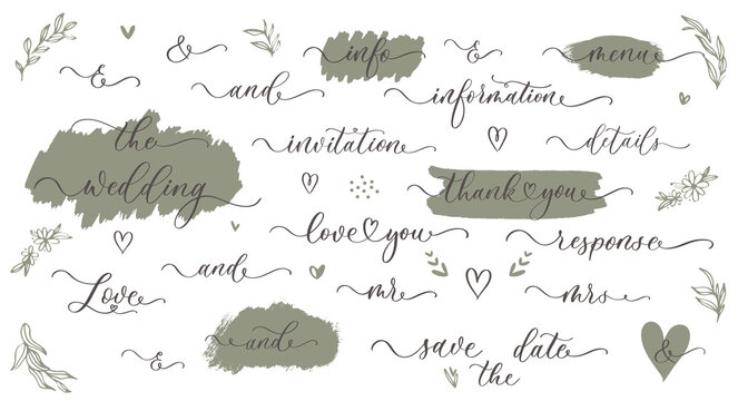 Save the Date calligraphy set. Hand lettering wedding phrase for invitation design, card, banner, photo overlay.