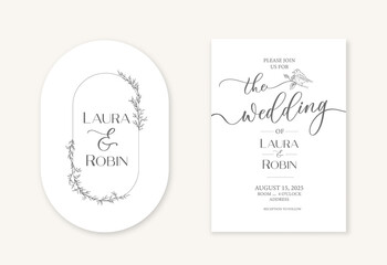 Vintage minimalism wedding invitation card template with elegant calligraphy. Double arch elegant shape.