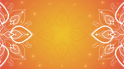 Ornamental ethnic mandala on orange background with lights.