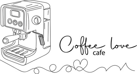 Outline sketch drawing of coffee machine, coffee logo silhouette, line art illustration vector of coffee machine