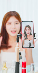 girl doing stream with phone