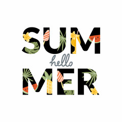 Hello summer. Summer sale. Summer lettering. Hand drawn vector illustration