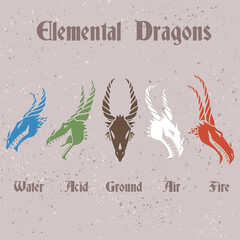 elemental dragon face skull set silhouette