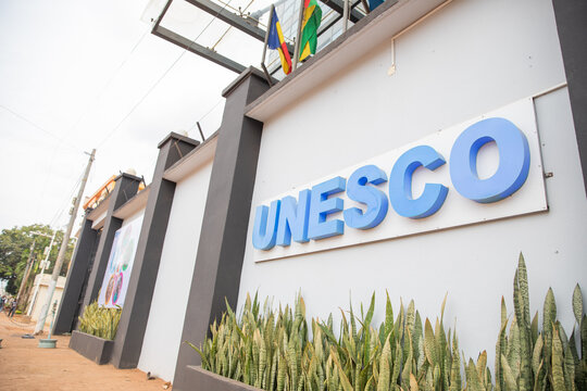 Yaounde, Cameroon, 10th April 2022: Entrance to the Unesco headquarters in Yaounde, the Cameroonian capital