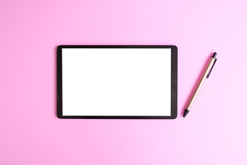Mockup of a tablet computer on a white screen, copy space