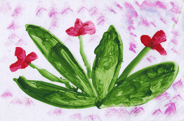 Pink flower on white background, kids drawing