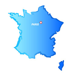 Vector Map of France and Paris. Blue outline Illustration.