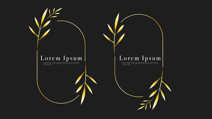 Set Modern golden flower frame , isolated on black background. Vector Illustration EPS 10
