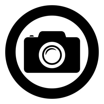 Camera photo icon in circle round black color vector illustration image solid outline style