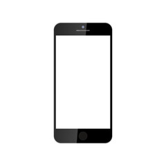 Realistic black smartphone with white screen, menu button and camera on phone, vector