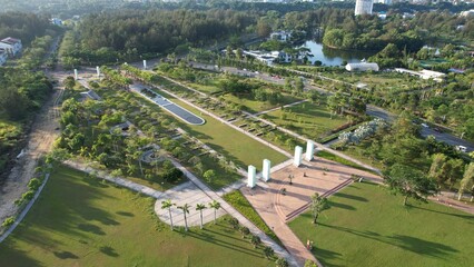 Fototapeta premium Miri, Sarawak Malaysia - May 2, 2022: The Landmark and Tourist Attraction areas of the of Miri City, with its famous beaches, rivers, city and scenic surroundings