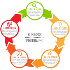 Fototapeta Business infographic. Infographic elements with 5 steps, arrows, circles. Vector pie charts. obraz