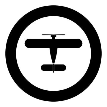 recommend clip art: Propelier aircraft retro vintage small plane single engine icon in circle round black color vector illustration image solid outline style