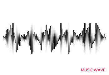 Black music player logo. Stylized wave lines element. Vector sound pulse equalizer icon. Modern digital audio concept.