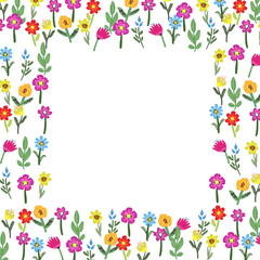 Vector floral frame. Bright flowers arrange in border