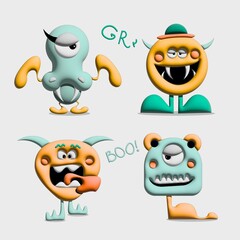 Vector set of cute monsters. flat vector illustration.