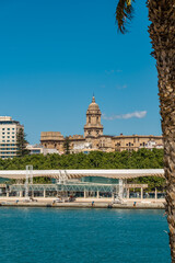 Fototapeta na wymiar Panoramic view of Malaga city with the harbour area of 