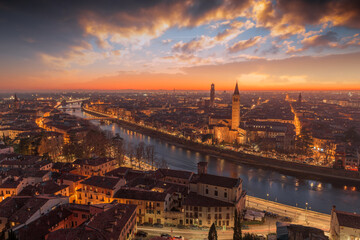 Fototapeta na wymiar Verona, Italy Skyline on the Adige River
