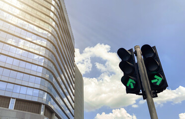 Traffic light on the street Near The Modern building