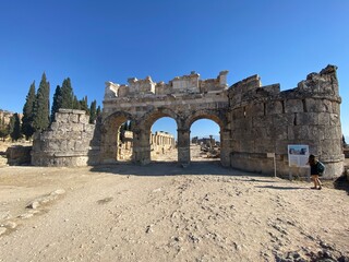 Excavations of the city of Hierapolis. Entrance to paradise. The central gate of the city.