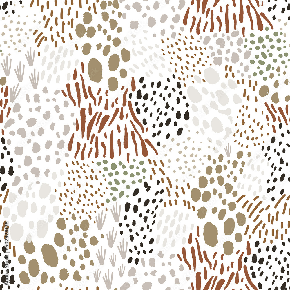 Wall mural seamless animal hand drawn pattern. wild print jungle texture.