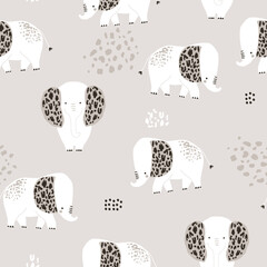 Seamless childish jungle pattern with baby elephants. Perfect for fabric,textile. Creative Vector background