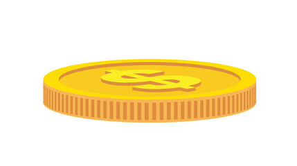 Gold coin of one dollar. Isolated, flat, golden money, token