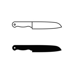 The Santoku Knife Icon. This knife used for three tasks: knife, slicing and chopping. Line and silhouette icon illustration. Vector linear icon.