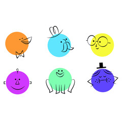 Vector characters. Colored round faces. Flat illustration.