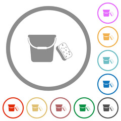 Bucket and sponge flat icons with outlines