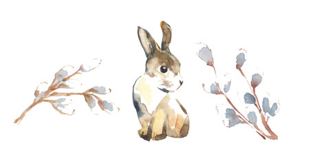 Cute watercolor bunny isolated on white background. Easter symbol