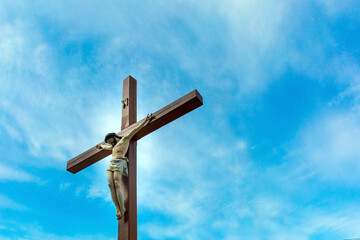 Crucifixion on blue sky background