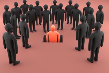 Cancel culture. Bullying, ignoring, boycott in society, prohibition of freedom of speech. Many human figures cancel one. 3D render