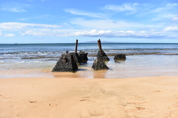 Maui Hawaii beach with old artifacts