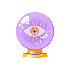 Magic ball icon. Cartoon illustration of a crystal ball with eye isolated on a white background. Vector 10 EPS.