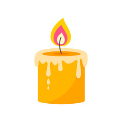 Candle icon. Cartoon illustration of a burning candle isolated on a white background. Winter holiday illustration. Vector 10 EPS.
