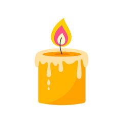 Candle icon. Cartoon illustration of a burning candle isolated on a white background. Winter holiday illustration. Vector 10 EPS.
