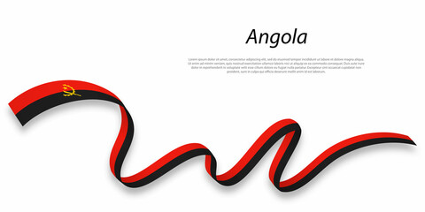 Waving ribbon or banner with flag of Angola.