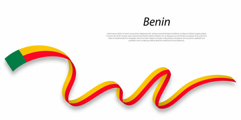 Waving ribbon or banner with flag of Benin.