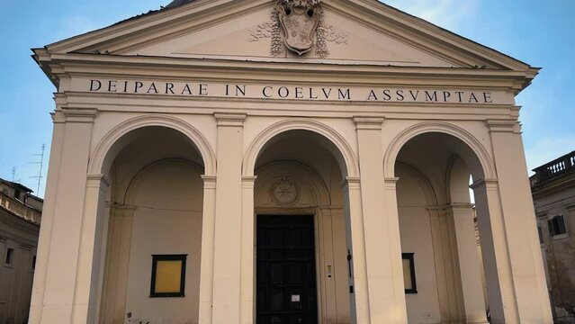 Tilt up shot of Santa Maria Assunta church building in Ariccia near Rome