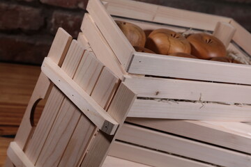 Fototapeta na wymiar apple made of wood decorative beautiful as a decorative element for interior design 